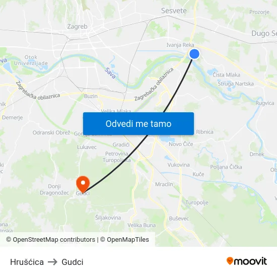 Hrušćica to Gudci map