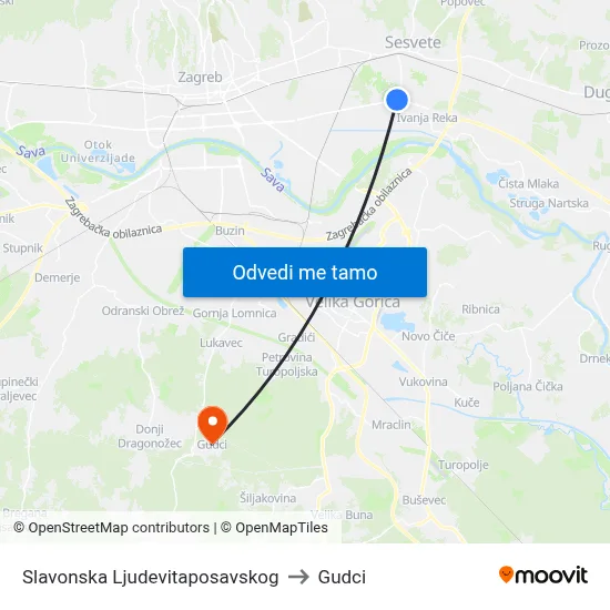 Slavonska Ljudevitaposavskog to Gudci map