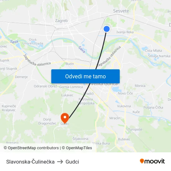 Slavonska-Čulinečka to Gudci map