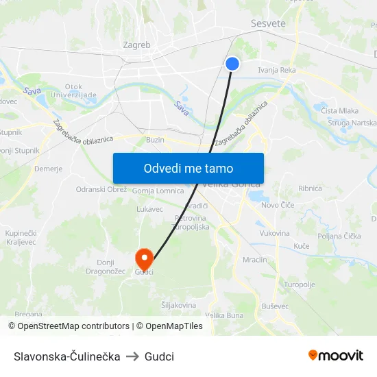 Slavonska-Čulinečka to Gudci map