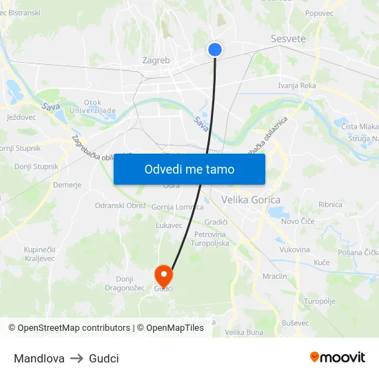 Mandlova to Gudci map