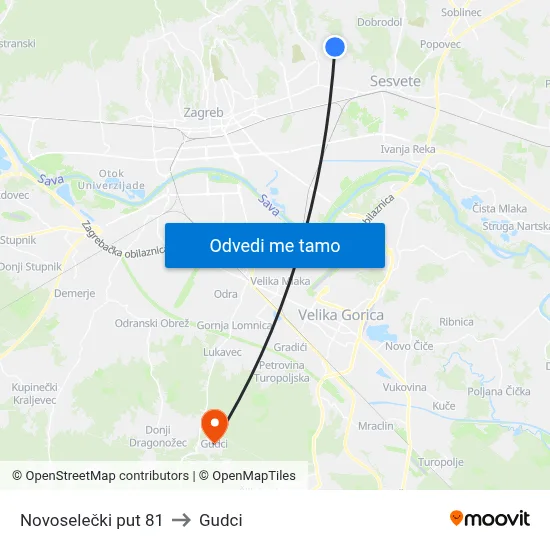Novoselečki put 81 to Gudci map