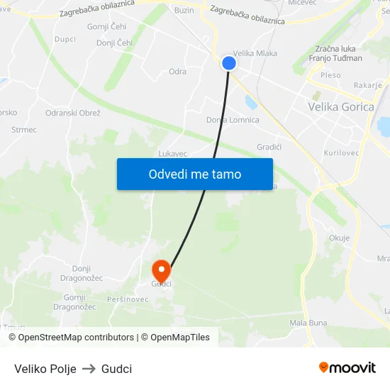 Veliko Polje to Gudci map