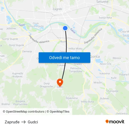 Zapruđe to Gudci map