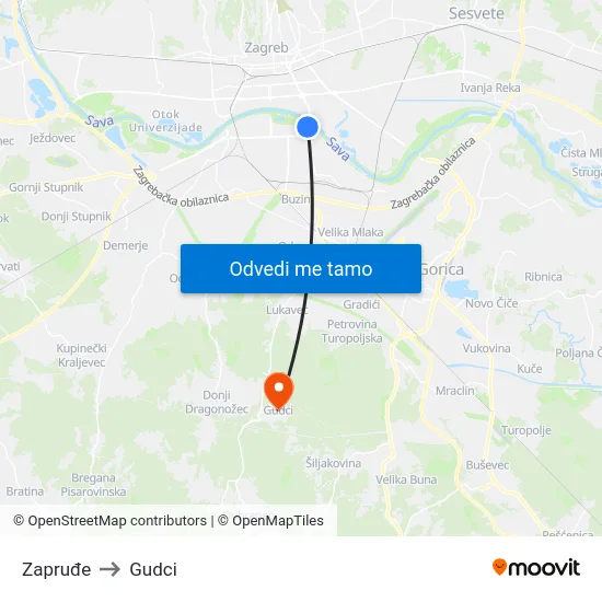 Zapruđe to Gudci map