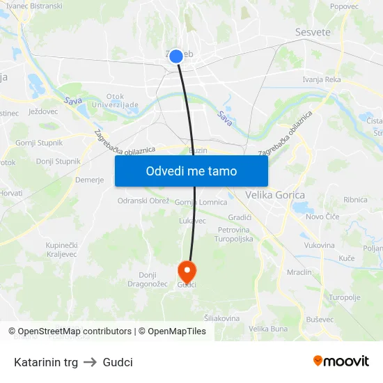 Katarinin trg to Gudci map