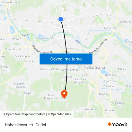 Habdelićeva to Gudci map