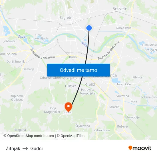 Žitnjak to Gudci map
