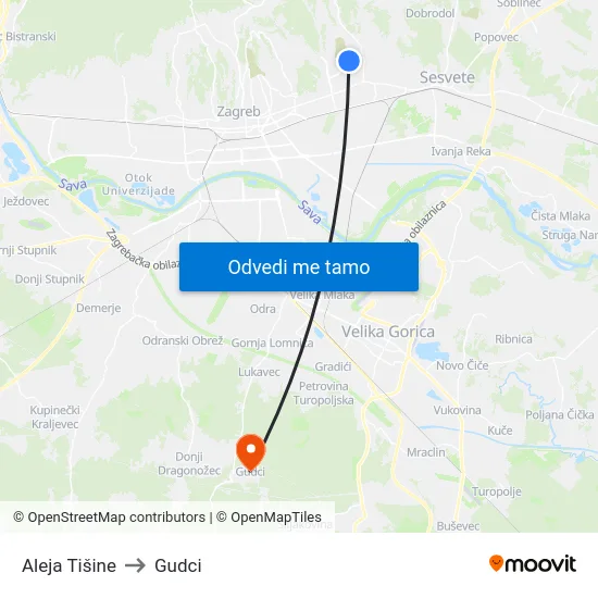 Aleja Tišine to Gudci map