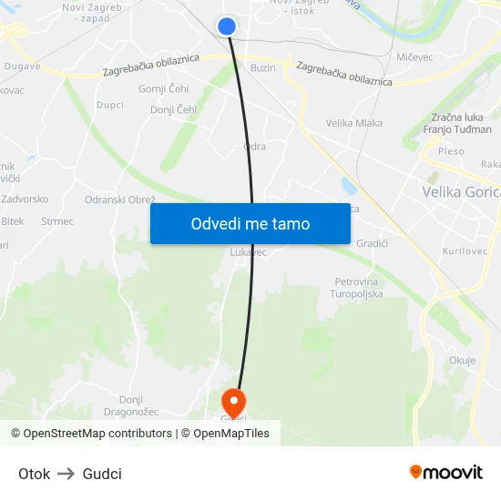 Otok to Gudci map