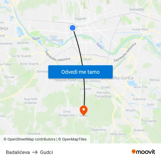 Badalićeva to Gudci map