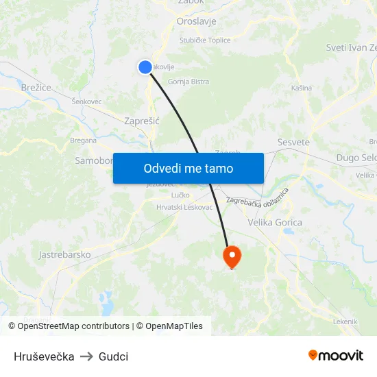Hruševečka to Gudci map