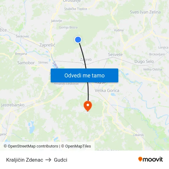 Kraljičin Zdenac to Gudci map