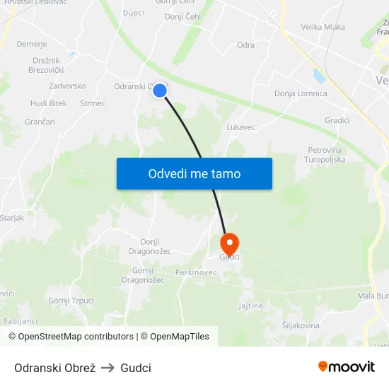 Odranski Obrež to Gudci map