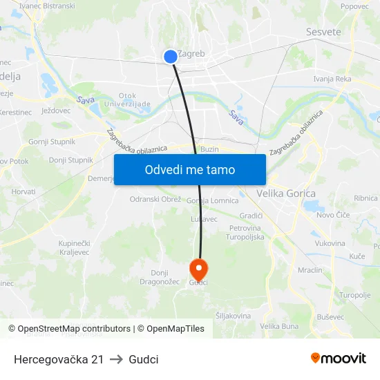 Hercegovačka 21 to Gudci map