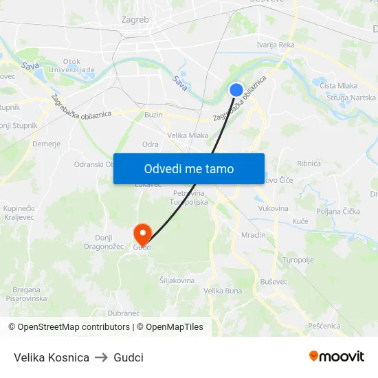 Velika Kosnica to Gudci map