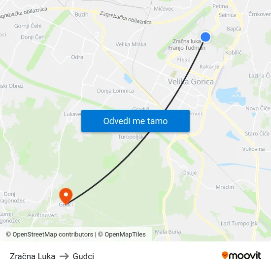 Zračna Luka to Gudci map