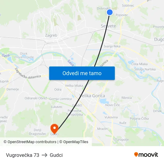 Vugrovečka 73 to Gudci map