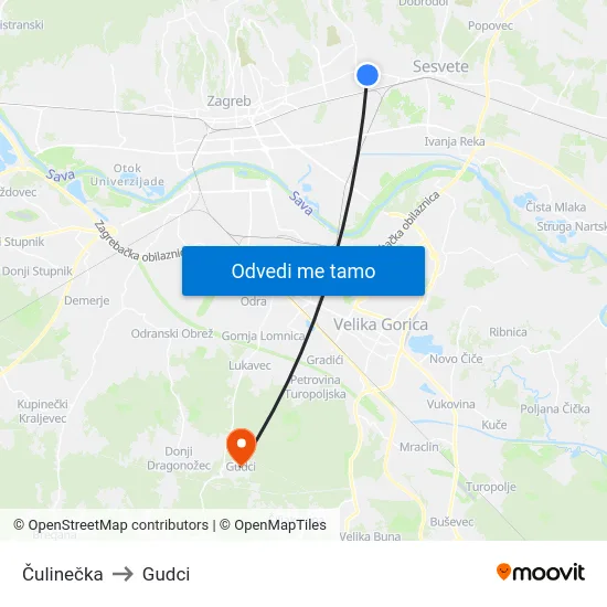Čulinečka to Gudci map