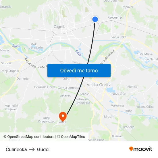 Čulinečka to Gudci map