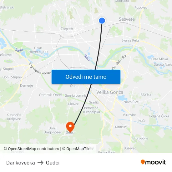 Dankovečka to Gudci map
