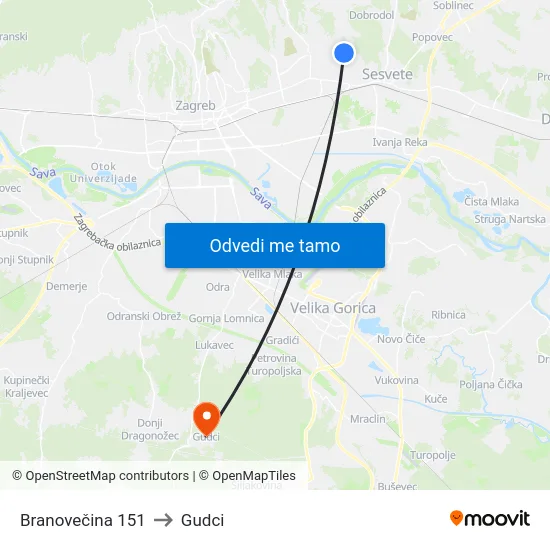 Branovečina 151 to Gudci map