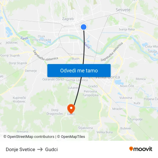 Donje Svetice to Gudci map