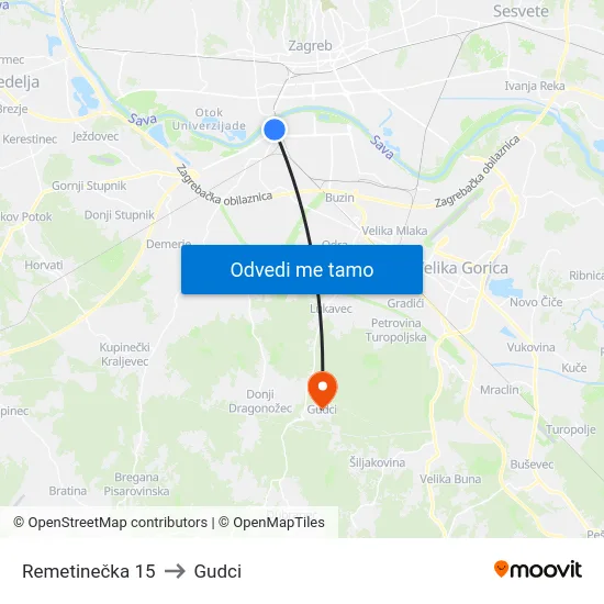 Remetinečka 15 to Gudci map