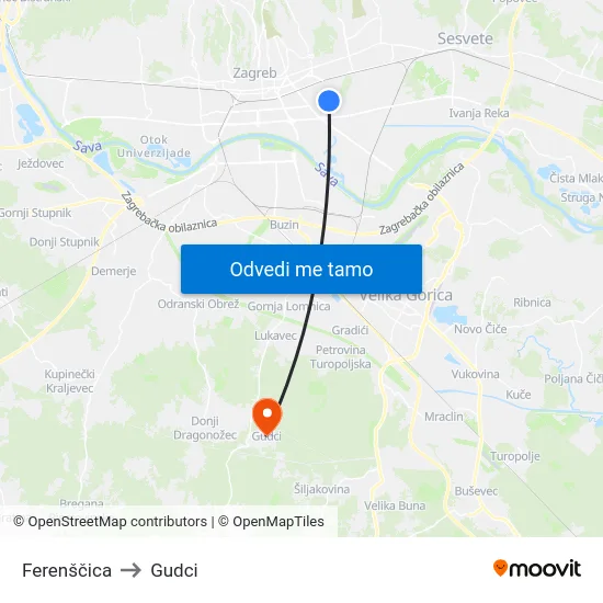 Ferenščica to Gudci map