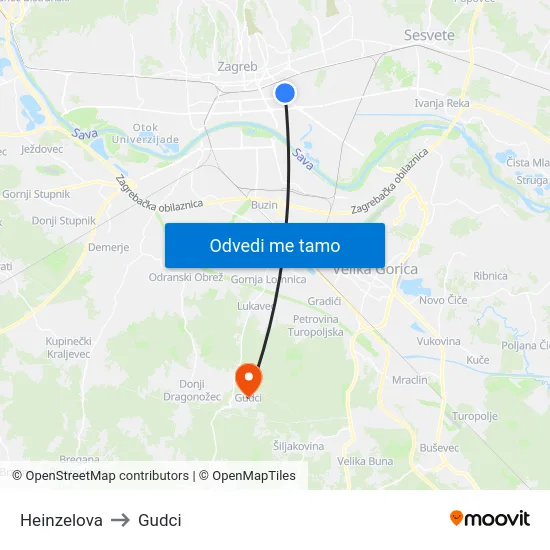 Heinzelova to Gudci map