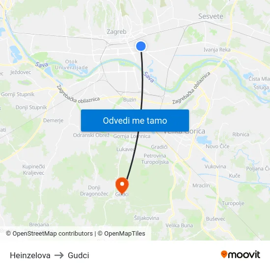 Heinzelova to Gudci map