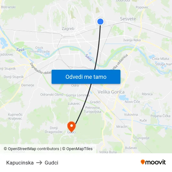 Kapucinska to Gudci map