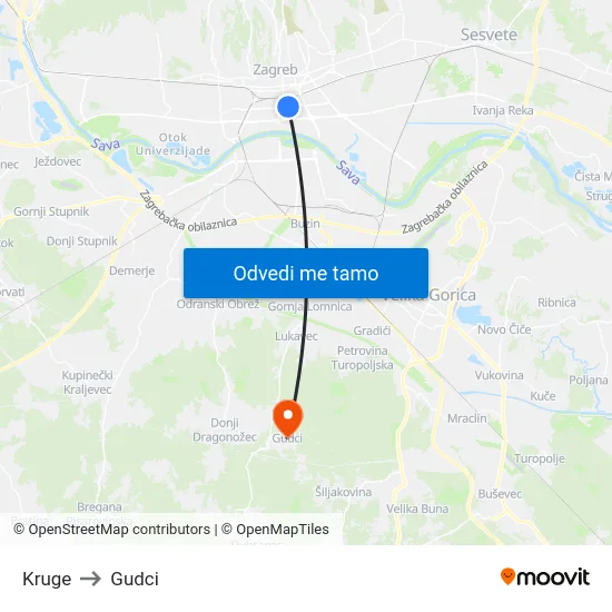 Kruge to Gudci map