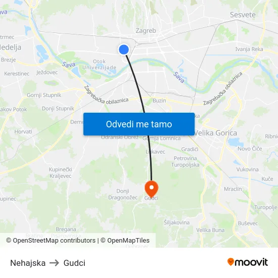 Nehajska to Gudci map