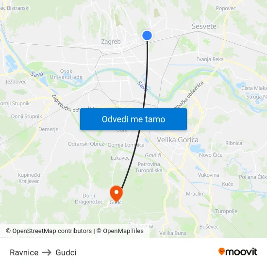 Ravnice to Gudci map