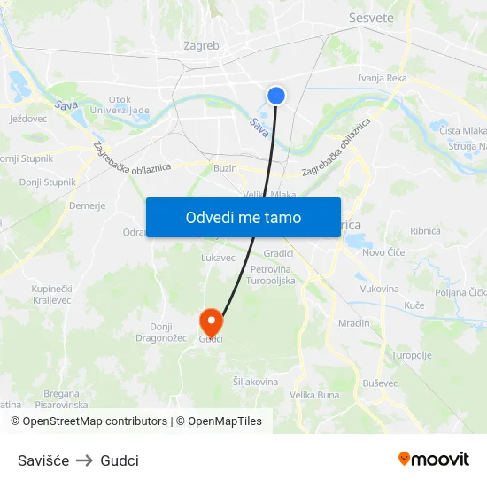 Savišće to Gudci map