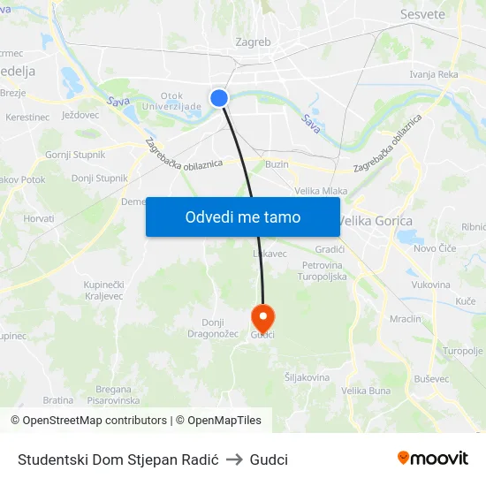 Studentski Dom Stjepan Radić to Gudci map