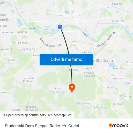 Studentski Dom Stjepan Radić to Gudci map