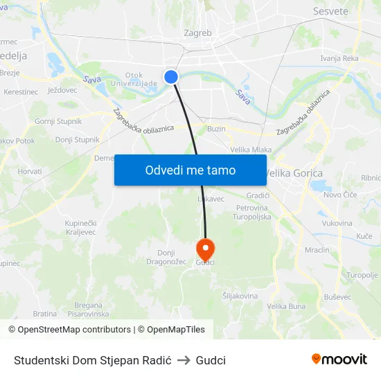 Studentski Dom Stjepan Radić to Gudci map