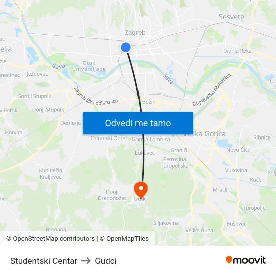 Studentski Centar to Gudci map