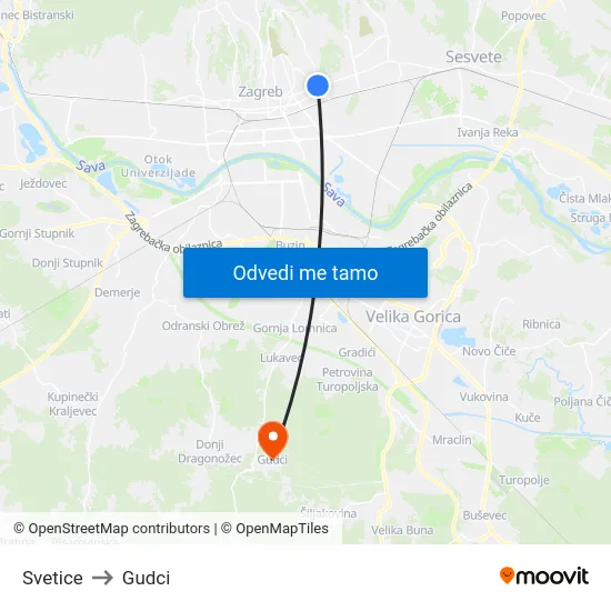 Svetice to Gudci map