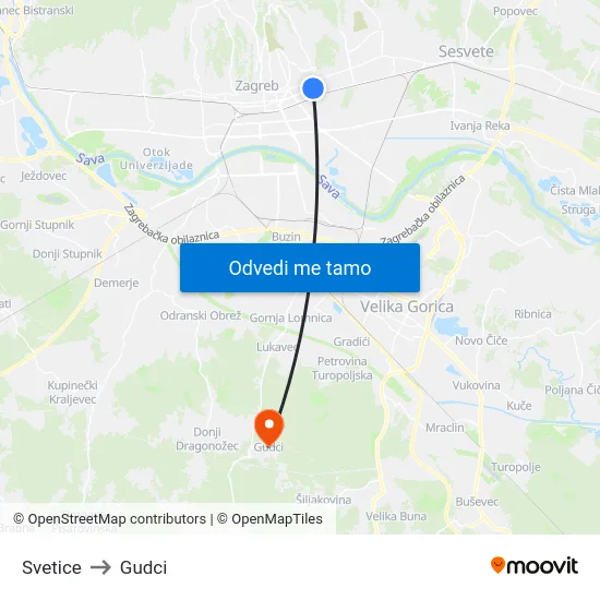 Svetice to Gudci map