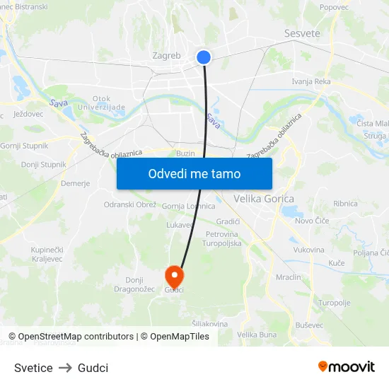 Svetice to Gudci map