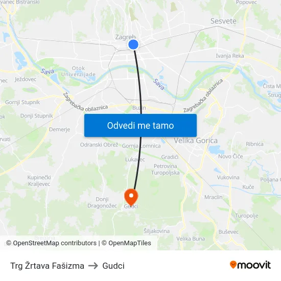 Trg Žrtava Fašizma to Gudci map