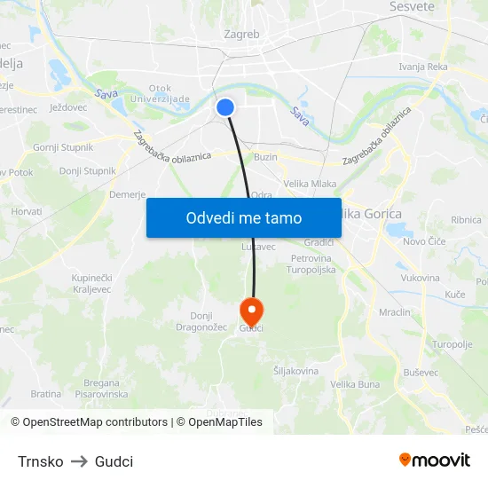 Trnsko to Gudci map