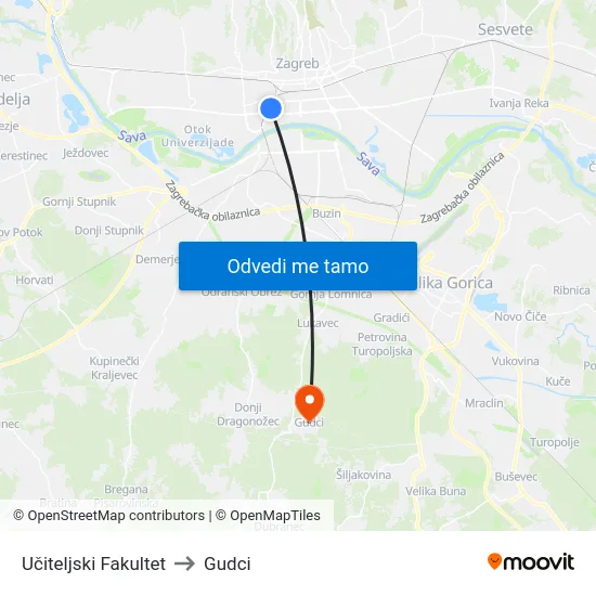 Učiteljski Fakultet to Gudci map