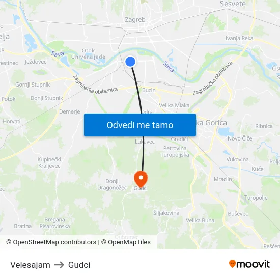 Velesajam to Gudci map