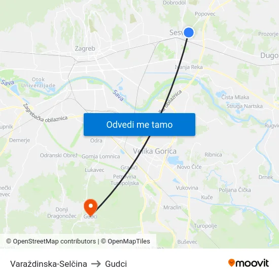 Varaždinska-Selčina to Gudci map