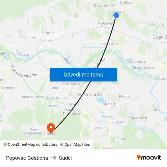 Popovec-Gostiona to Gudci map