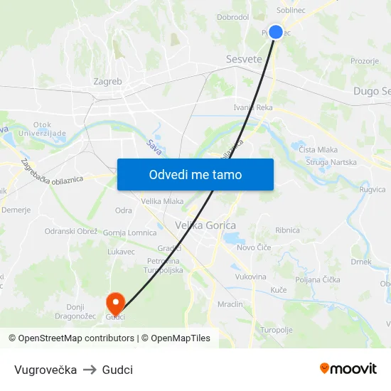 Vugrovečka to Gudci map